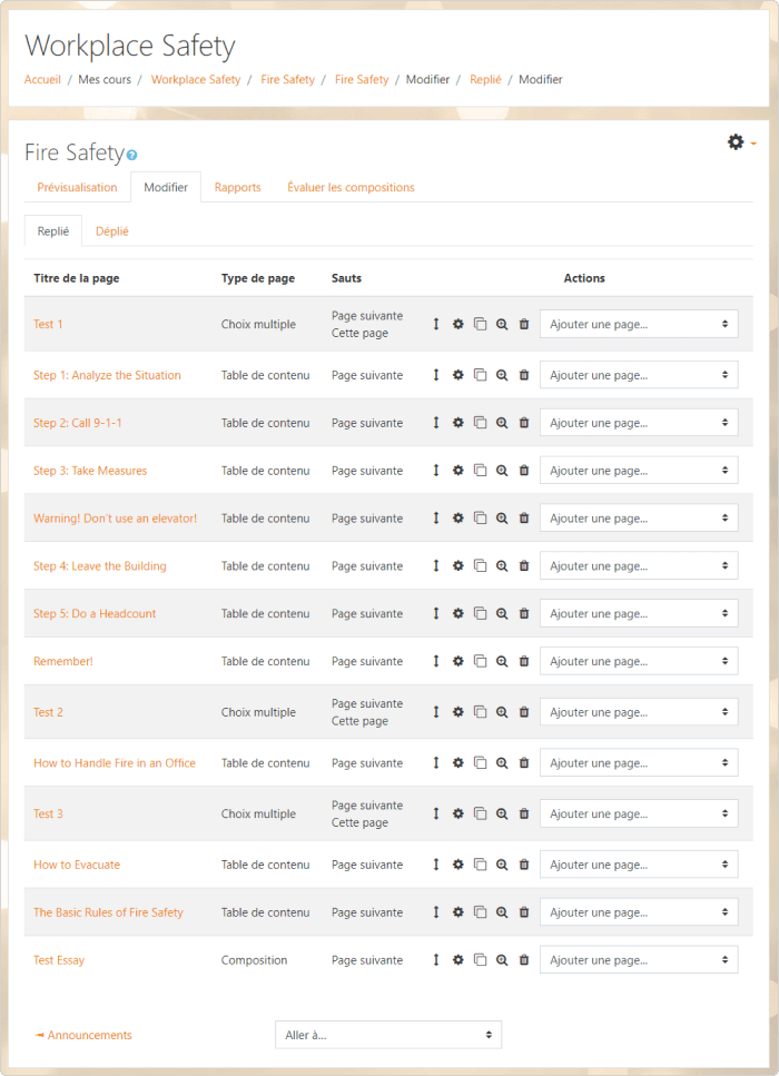 La structure d'un cours type pour Moodle™