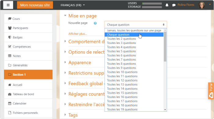 Mise en page d’un quiz Moodle™