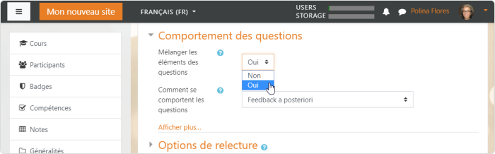 Comportement des questions dans un quiz Moodle™