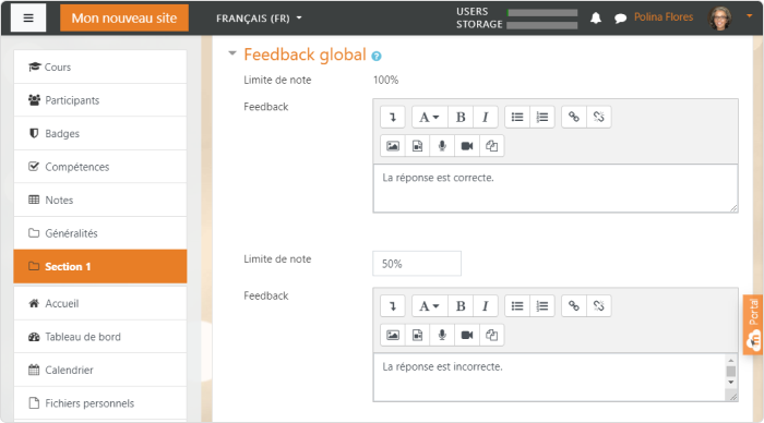 Feedback global d’un quiz Moodle™