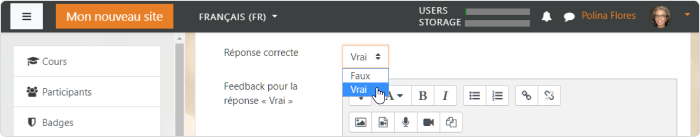 Définir la bonne réponse d’une question Vrai/Faux dans Moodle™