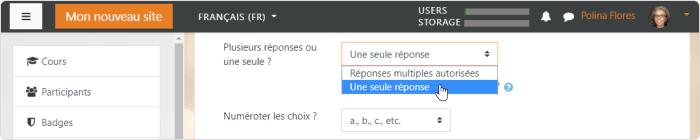 Une question à choix Multiple dans Moodle™