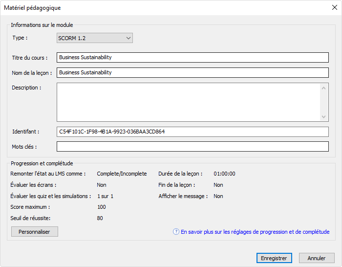 Personnaliser les informations d’un cours d’apprentissage