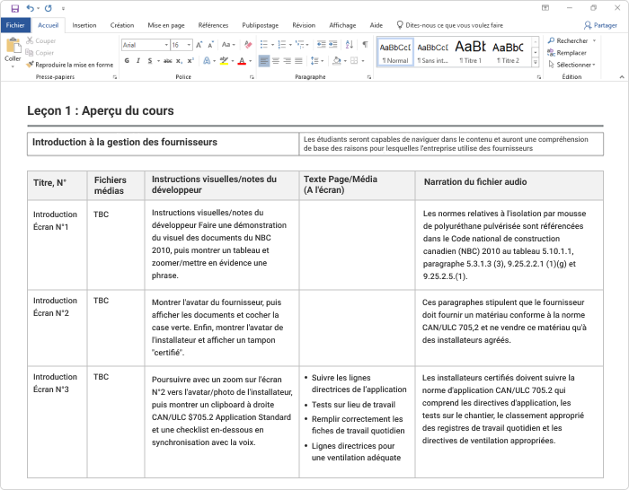 Exemple de storyboard écrit