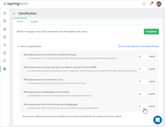 Ajouter des points dans iSpring Learn