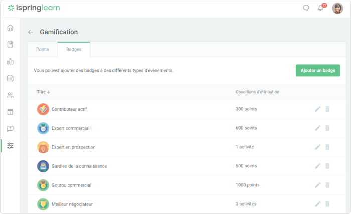 Ajout de badges dans iSpring Learn