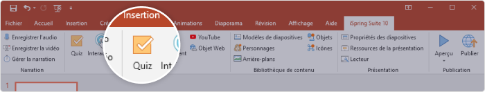 Cliquez sur l'icône Quiz pour lancer iSpring QuizMaker