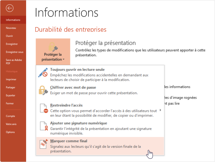  Rendre une présentation en lecture seule