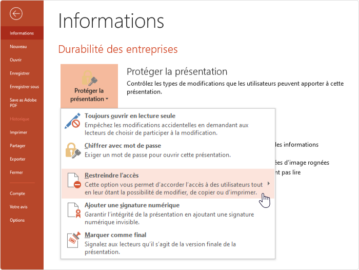 Restreindre les autorisations