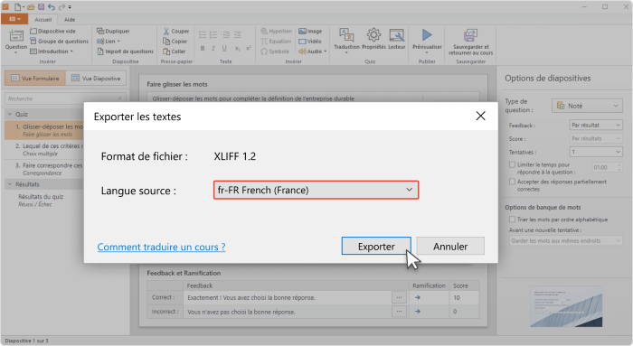 Comment exporter le text depuis le cours