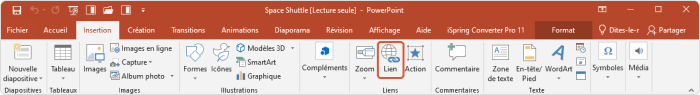 Le bouton Lien de la barre d'outils PowerPoint