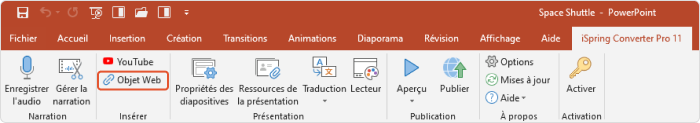 Le bouton Objet Web de la barre d'outils d'iSpring Converter Pro