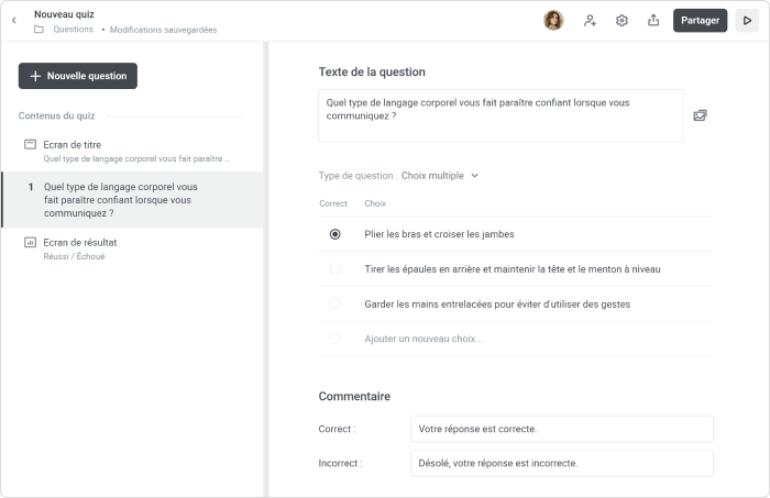 Construire un quiz avec iSpring Cloud