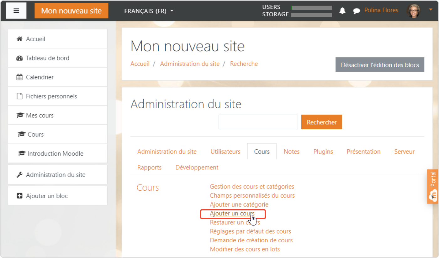 Créer un nouveau cours dans Moodle™