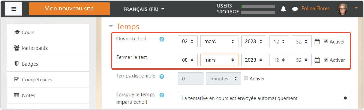 Gestion du temps dans Moodle™