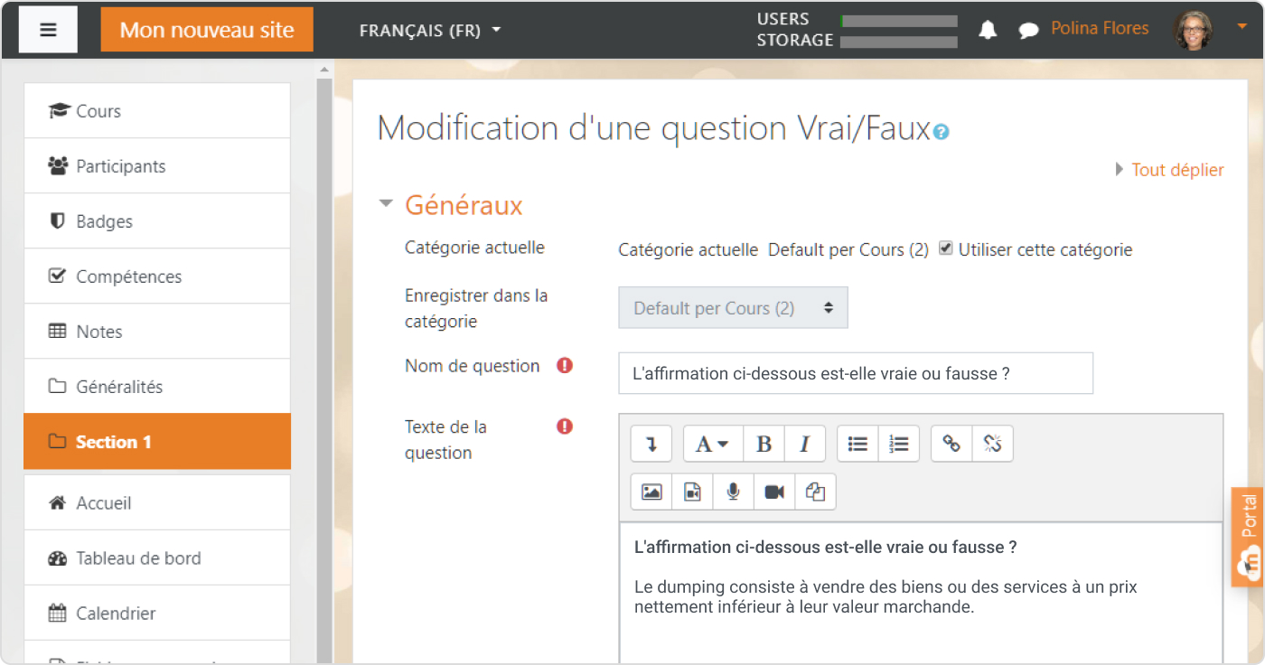 Ajouter une question Vrai/Faux dans Moodle™