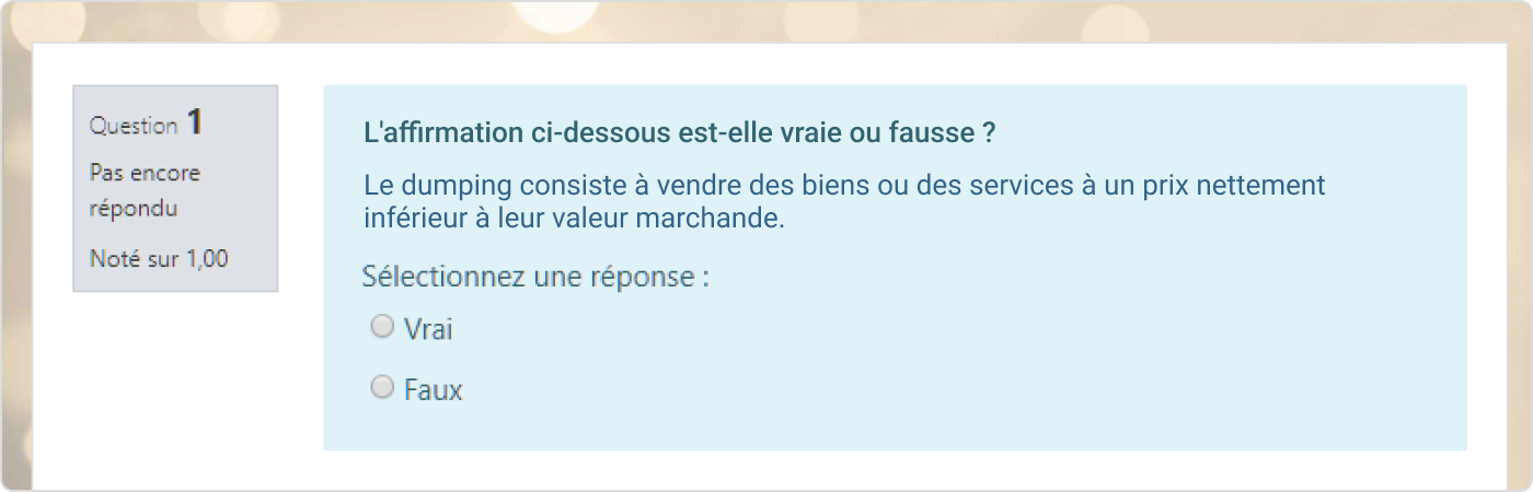 Une question Vrai/Faux dans Moodle™