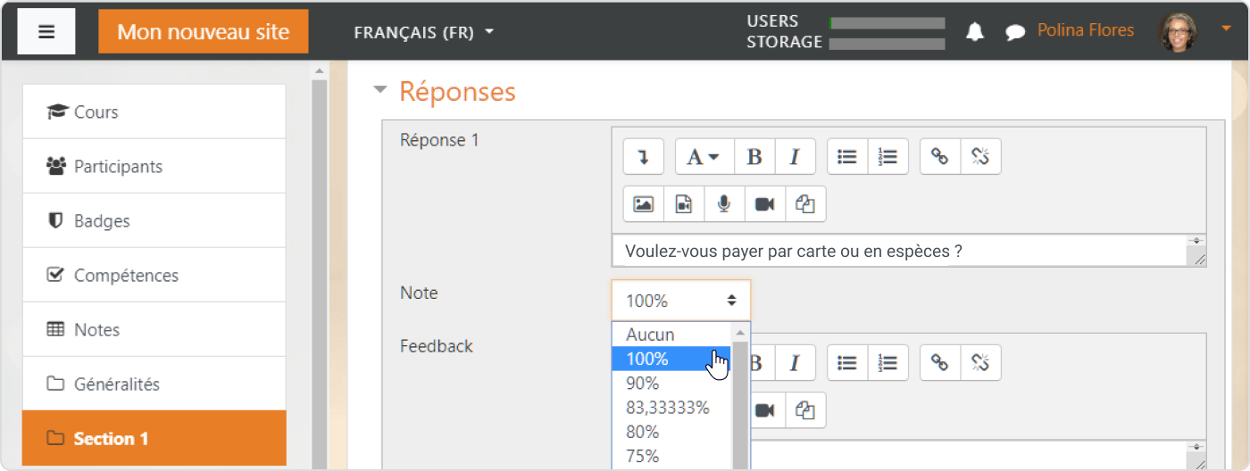 Définir une question à choix Multiple dans Moodle™