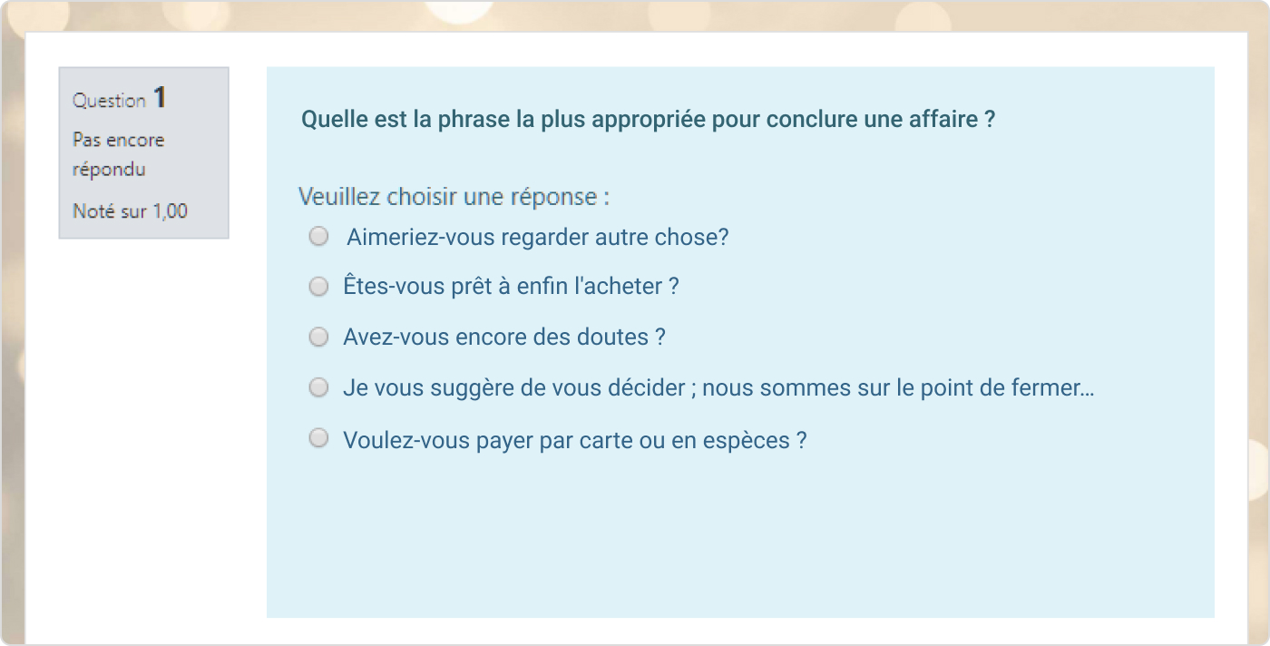 Une question à choix Multiple dans Moodle™