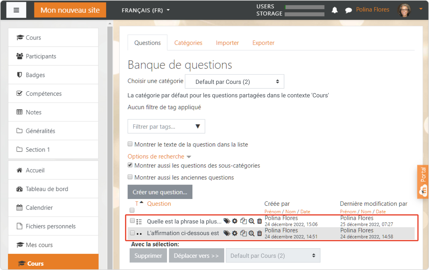 Paramètres de la banque de questions de Moodle™