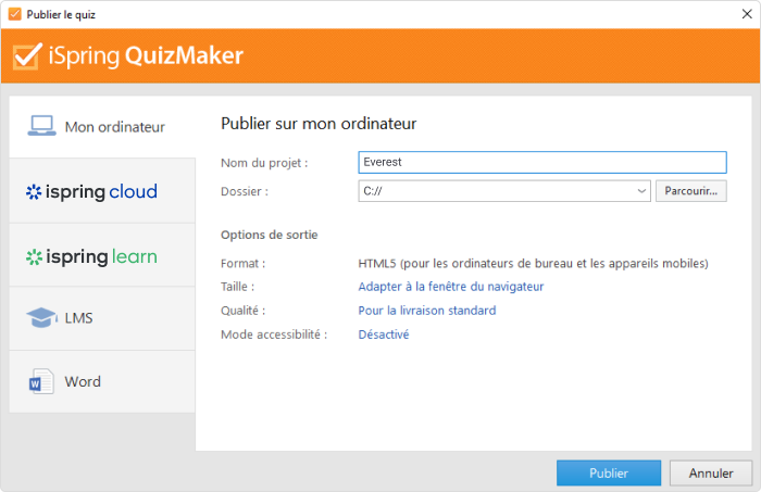 Publier un QCM