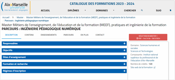 Master MEEF, parcours Ingénierie Pédagogique Numérique de l’Université Aix-Marseille