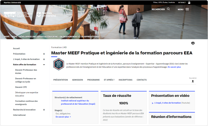 Master MEEF Pratique et Ingénierie de la Formation parcours EEA de l’Université de Nantes