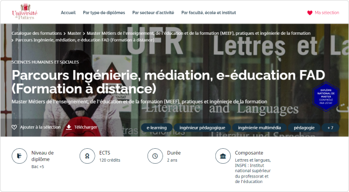 Master MEEF, parcours Ingénierie, médiation, e-éducation FAD de l’Université de Poitiers