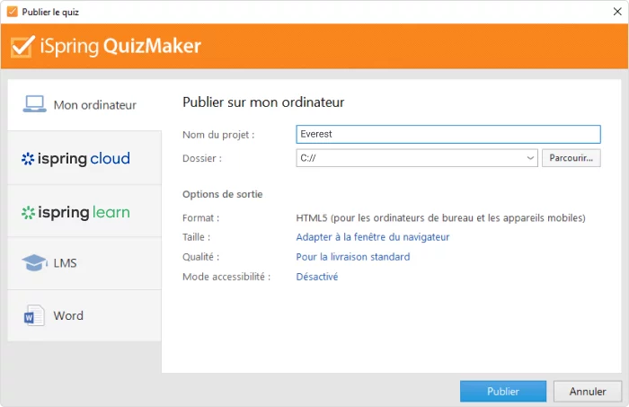 La publication d'un questionnaire en ligne