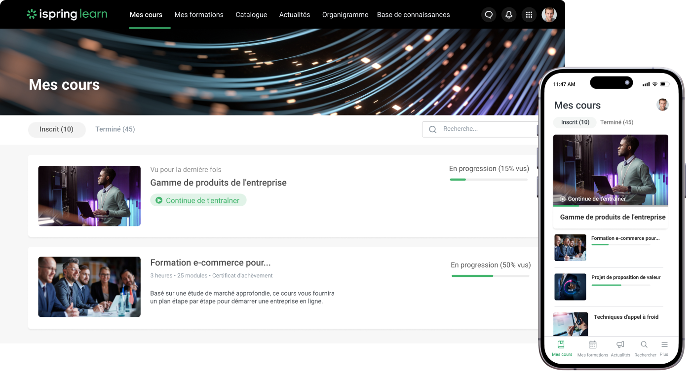 Plateforme LMS iSpring Learn est utilisée pour la gestion du capital humain