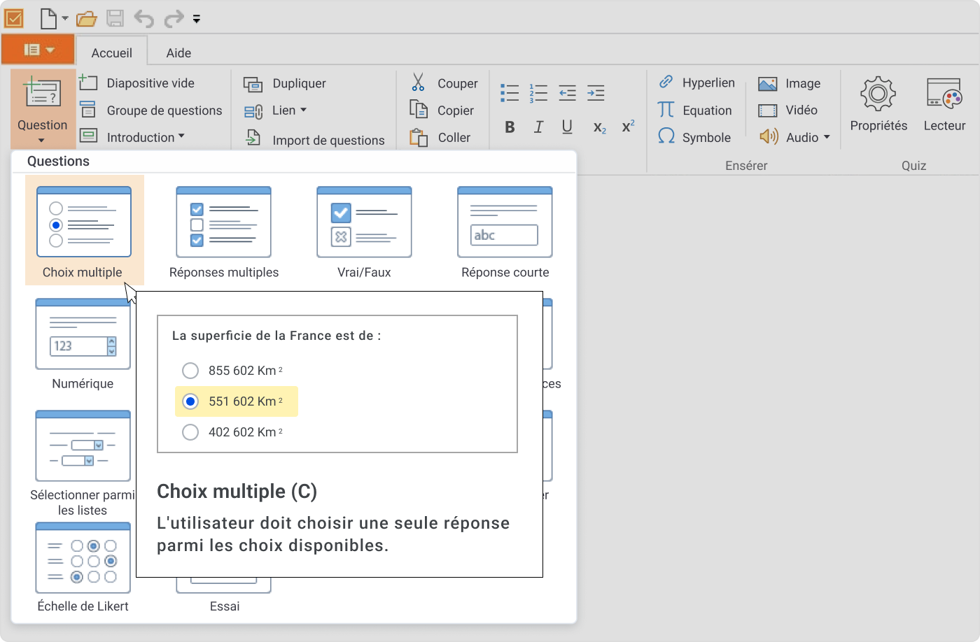 Comment créer un cours sur Moodle™ : interface d’iSpring QuizMaker