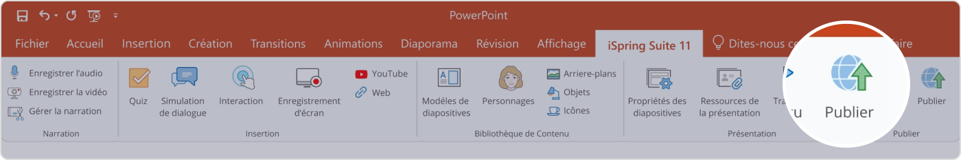 Comment créer un cours pour Moodle™ : onglet de publication iSpring Suite