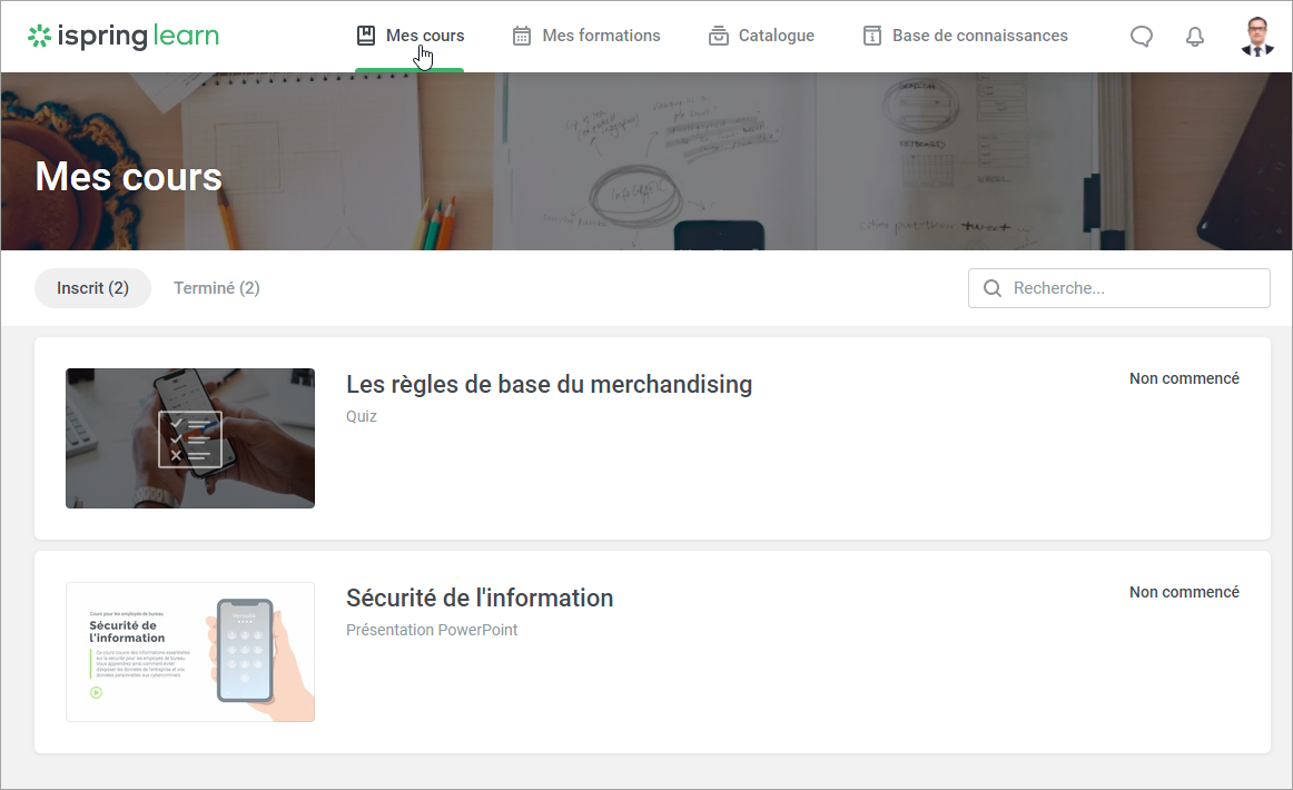 Portail utilisateur dans un logiciel de gestion de formation Qualiopi iSpring Learn